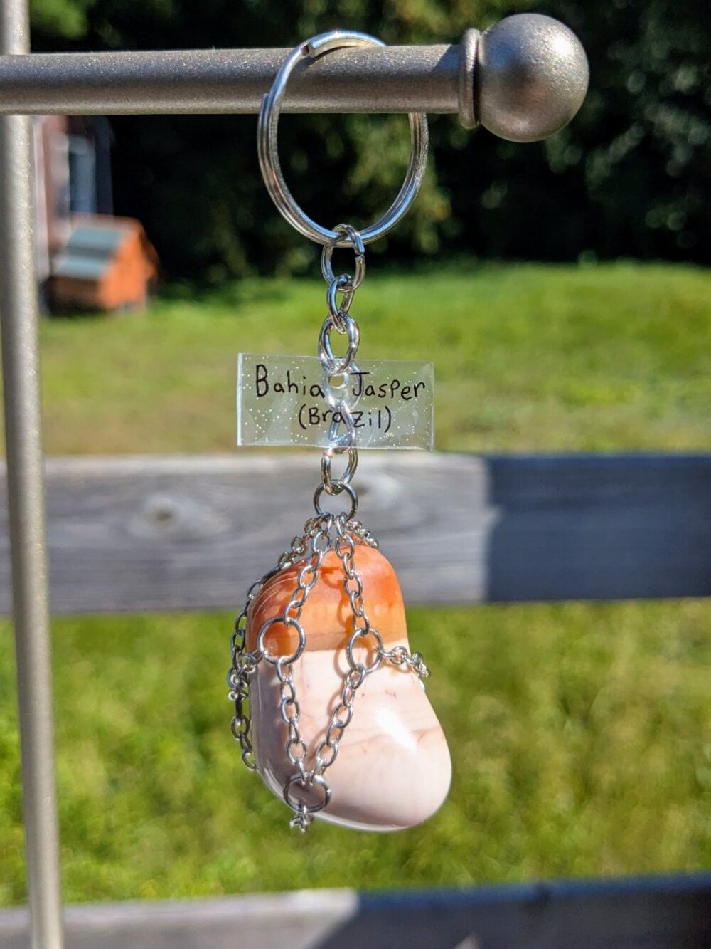 Bahia Jasper in Silver Chain Cage Keychain